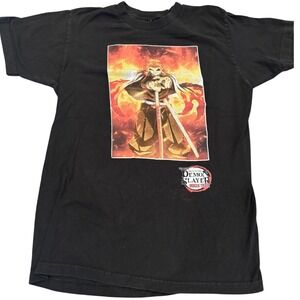 Demon Slayer Mugen Train Rengoku Graphic T-Shirt Black Medium Anime Tee